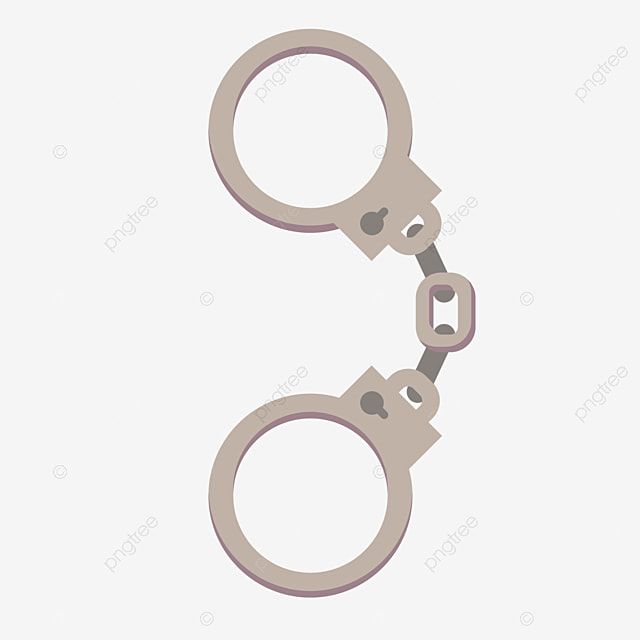 Flat-style illustration of a pair of metallic handcuffs with interlocking chain and locking mechanisms.