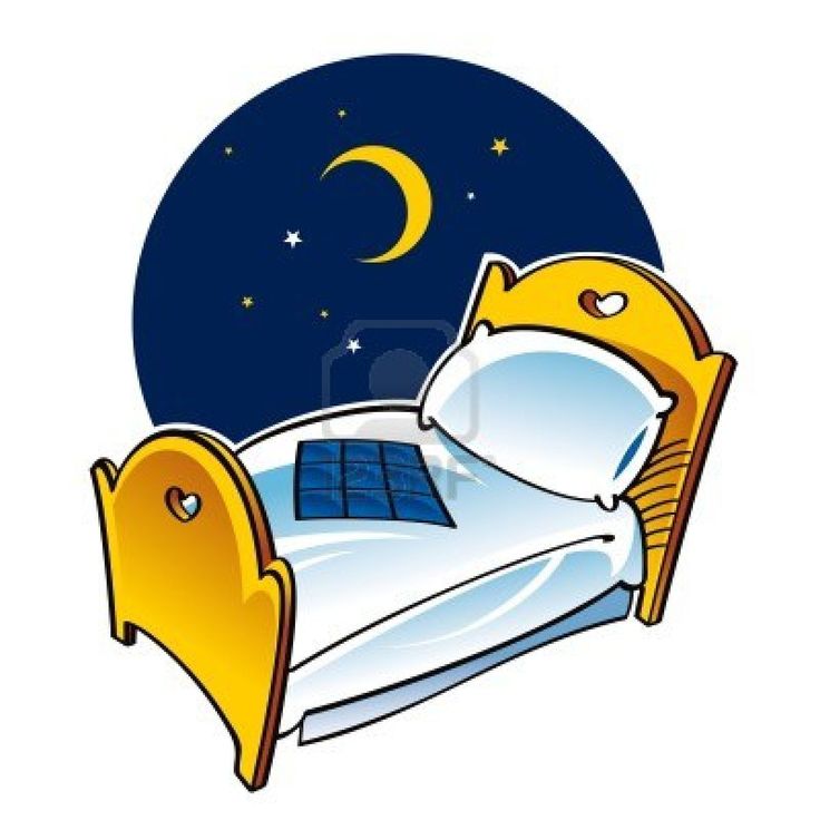 A cozy cartoon bed with heart-carved wooden headboard and footboard, under a starry night sky with crescent moon.