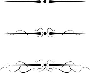 Three elegant black-and-white decorative dividers with ornate flourishes and central dots, used for page section separation.