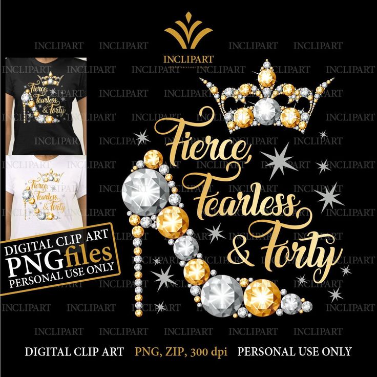 Fierce Fearless & Forty Digital Clip Art - 40th Birthday Design PNG