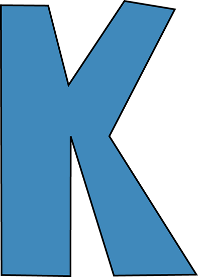 Bold blue uppercase letter K on a black background, clean vector-style typography.