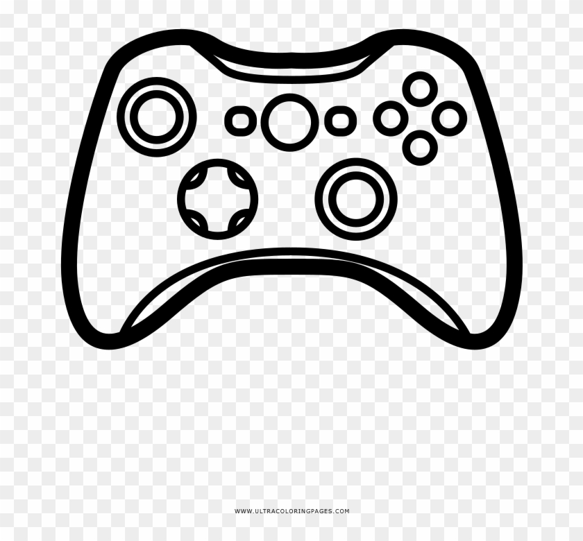 Black-and-white line drawing of an Xbox-style game controller with analog sticks, D-pad, and action buttons.