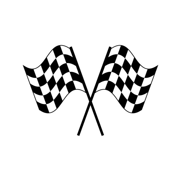 Two black-and-white checkered racing flags crossed in an X shape, symbolizing motorsport finish lines and competition.