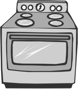 Black-and-white illustration of a freestanding electric stove with four burners and oven.