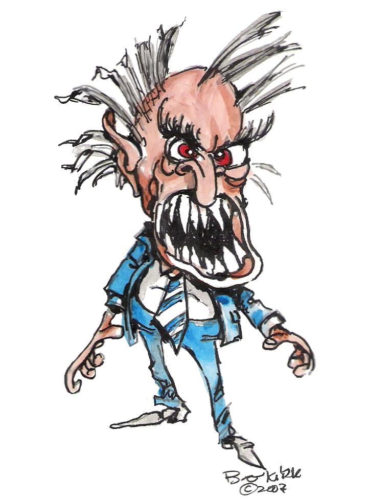Angry Caricature Illustration - Expressive Ink & Watercolor Artwork