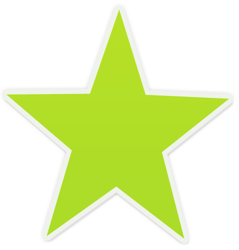Bright lime green five-pointed star with white border on transparent background.