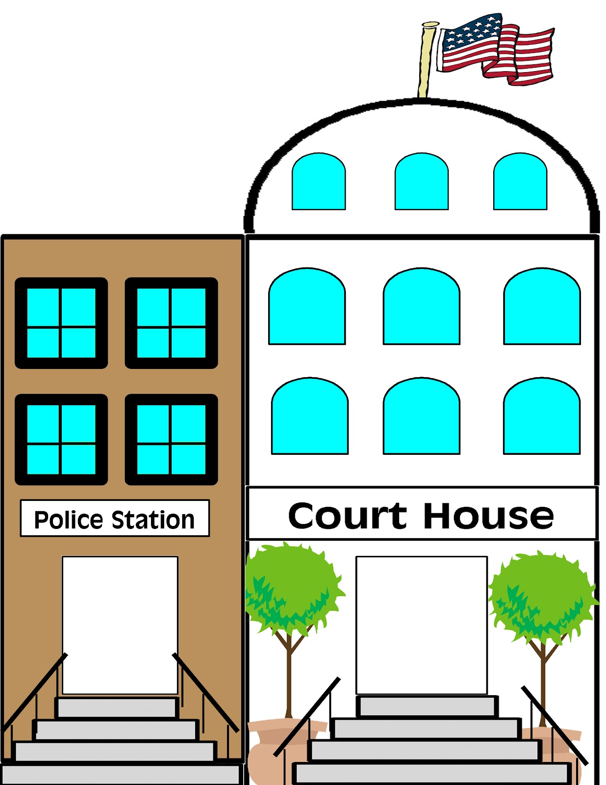 Police Station and Courthouse Clipart - Free Educational Graphic