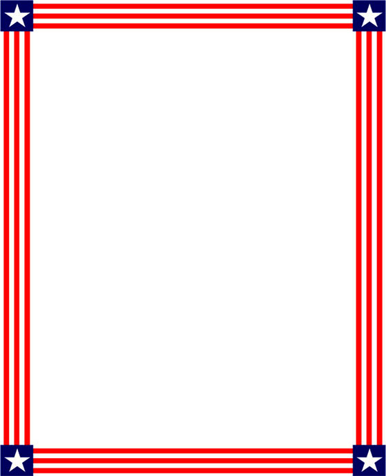 Red, white, and blue striped border with white stars in blue squares at each corner, evoking American patriotism.