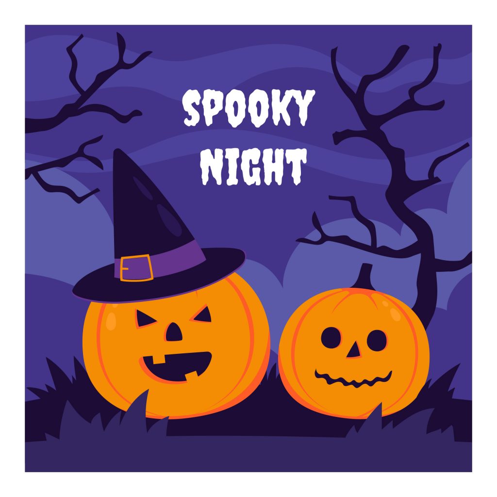 Spooky Night Halloween Illustration - Festive Pumpkin Scene