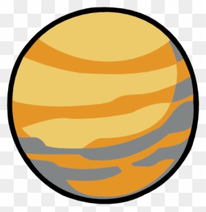 Stylized cartoon gas giant planet with orange and gray banded atmosphere, resembling Jupiter or Saturn.