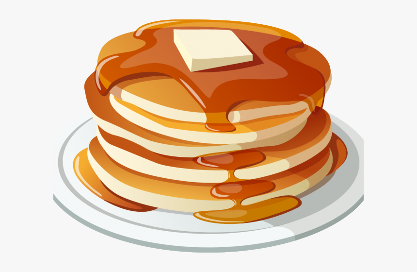 Stack of golden pancakes topped with melting butter and drizzled maple syrup on a white plate.