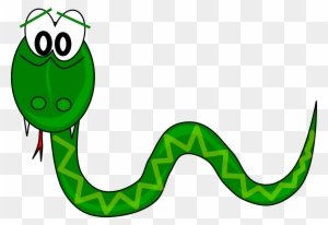 A cheerful green cartoon snake with large eyes, a zigzag pattern, and a forked tongue on a transparent background.