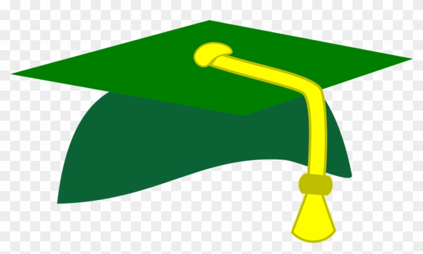Green graduation cap with yellow tassel on transparent background