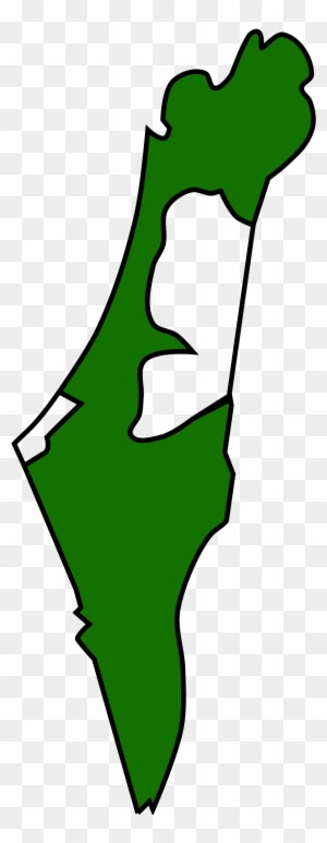Green silhouette map of Israel with white areas representing the West Bank and Gaza Strip.