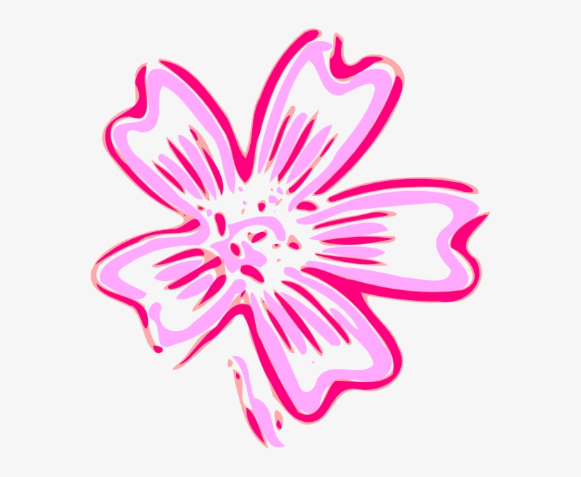 Stylized pink and magenta five-petal flower with wavy edges and layered outlines on white background.