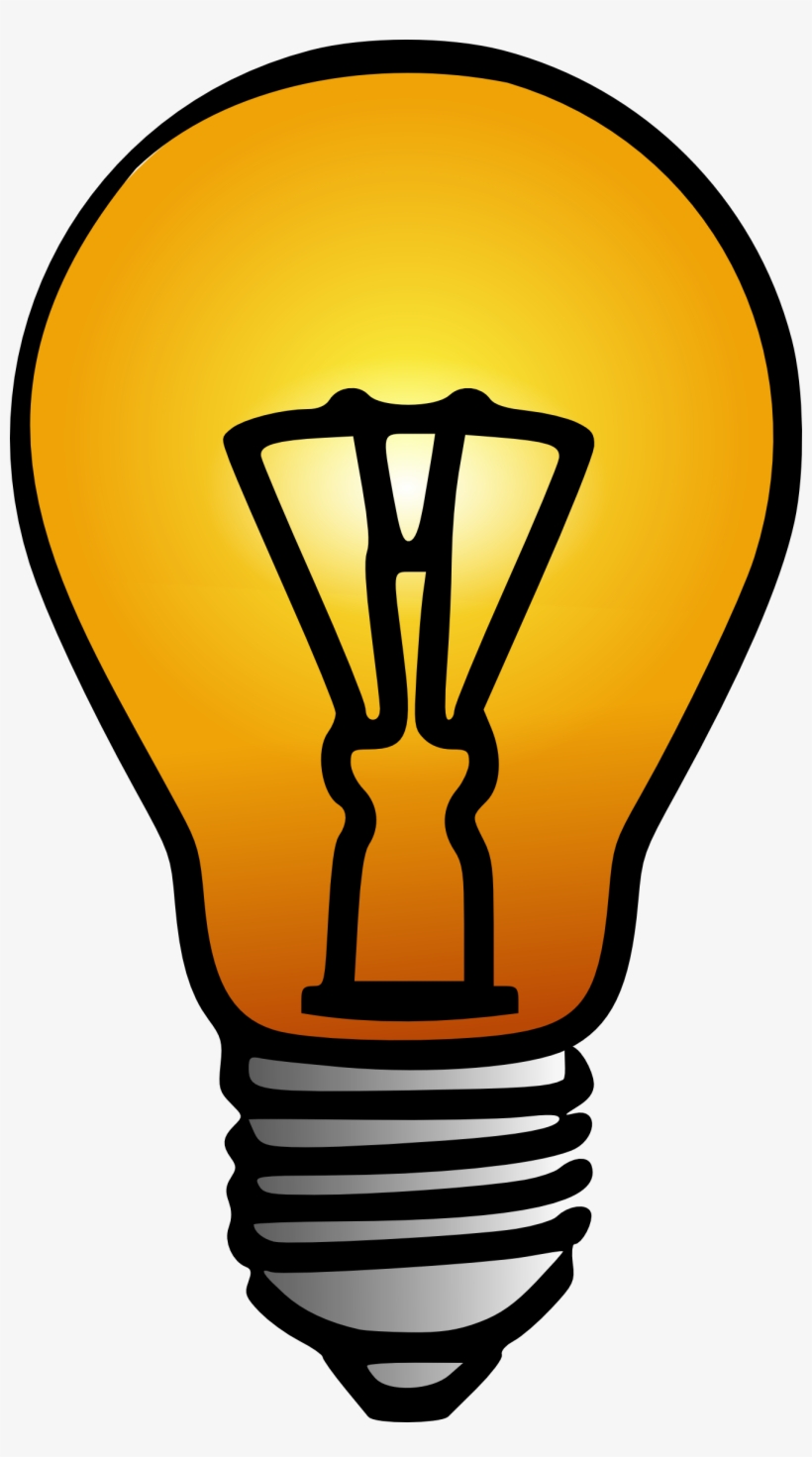 Glowing incandescent light bulb with visible filament and screw base, symbolizing ideas or innovation.