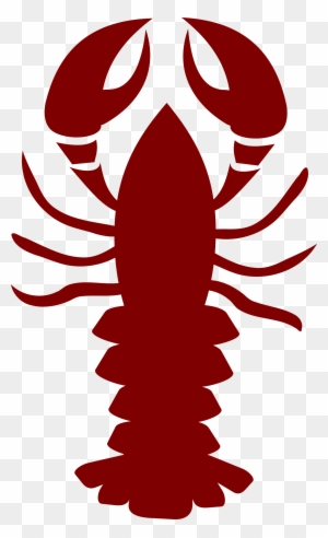 Stylized red lobster silhouette on transparent background, showing claws, antennae, and segmented tail.