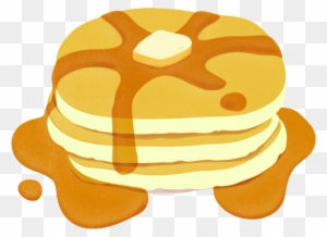 Stack of golden pancakes with butter and syrup drizzle, cartoon-style illustration.