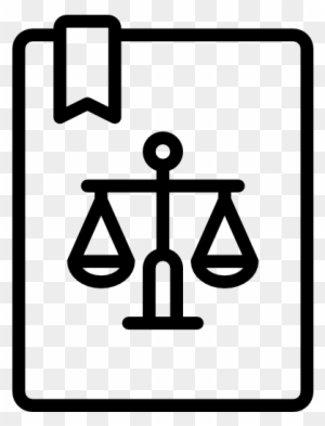Legal document icon with justice scales and bookmark, symbolizing law, regulations, or legal agreements.