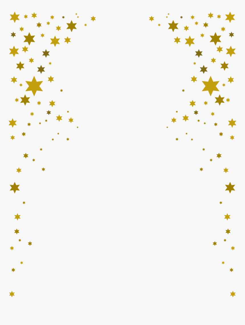 Golden star confetti scattered in two diagonal clusters on a white background, creating a festive border effect.