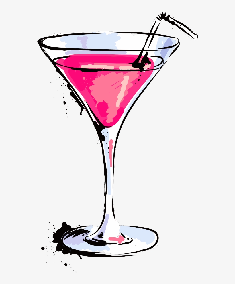 Pink Martini Cocktail Illustration - Stylish Drink Art for Bars & Menus