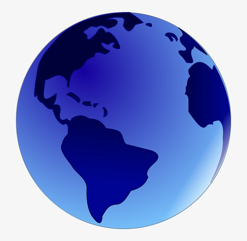 Blue gradient globe showing Americas, Europe, and Africa in silhouette against a light background.
