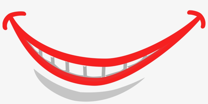 A bold red cartoon smile with white teeth and a subtle shadow, conveying joy and positivity.