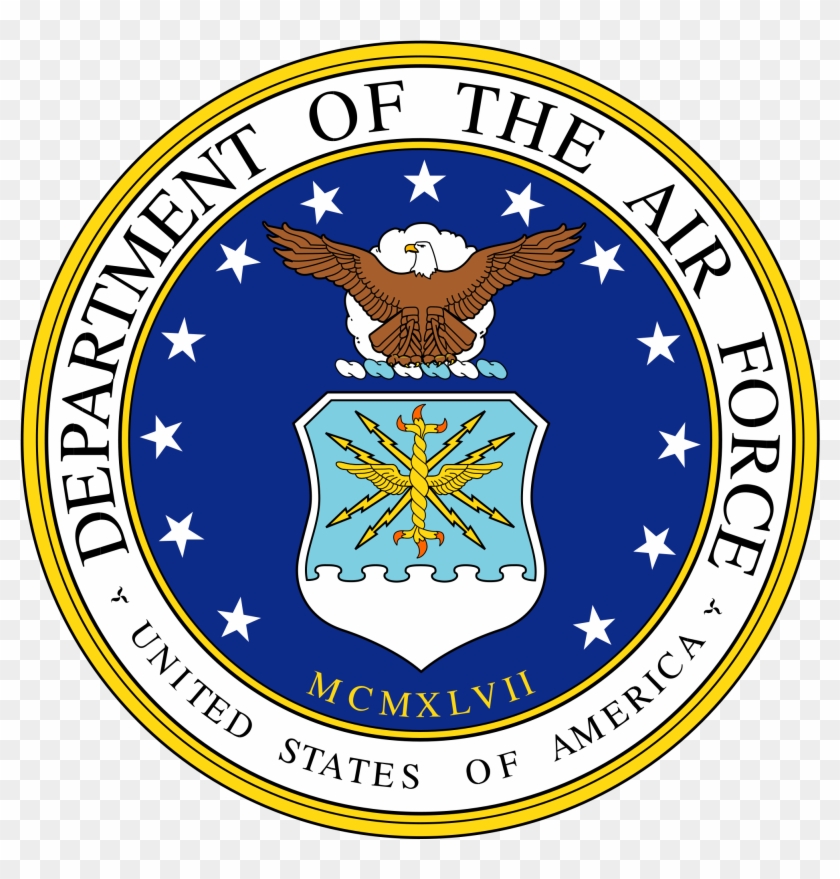 Official seal of the U.S. Department of the Air Force featuring an eagle, shield, and stars on a blue field.