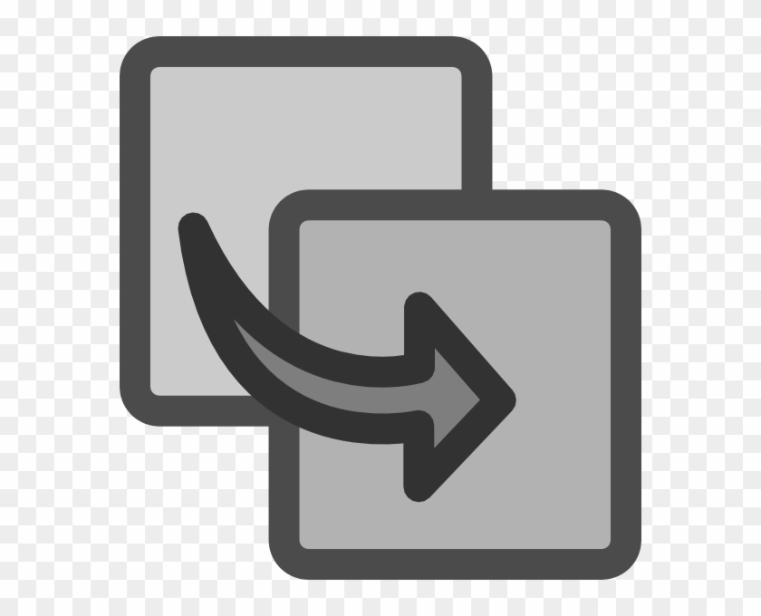 Two overlapping squares with a curved arrow indicating transfer or copy from left to right.