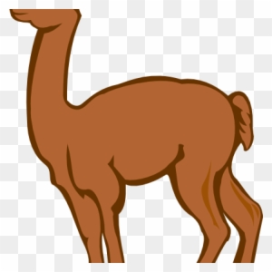 Brown alpaca standing in profile view, stylized illustration with smooth contours and transparent background.