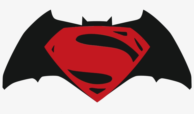Batman and Superman logo fusion-black bat silhouette with red S-shield emblem centered.