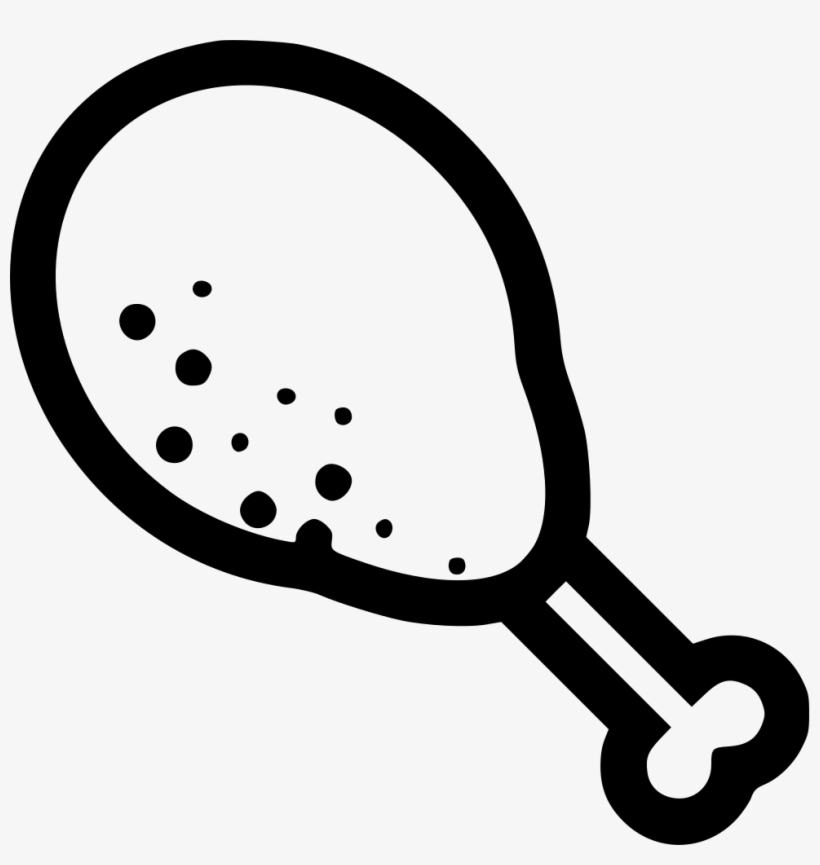 Black-and-white line drawing of a chicken drumstick with seasoning dots.