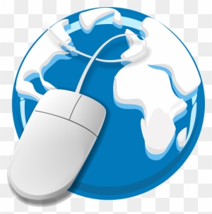 White computer mouse connected to a blue globe, symbolizing global internet access and digital connectivity.