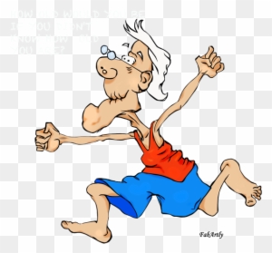 Energetic Senior Running - Fun Cartoon Illustration for Health & Aging Content