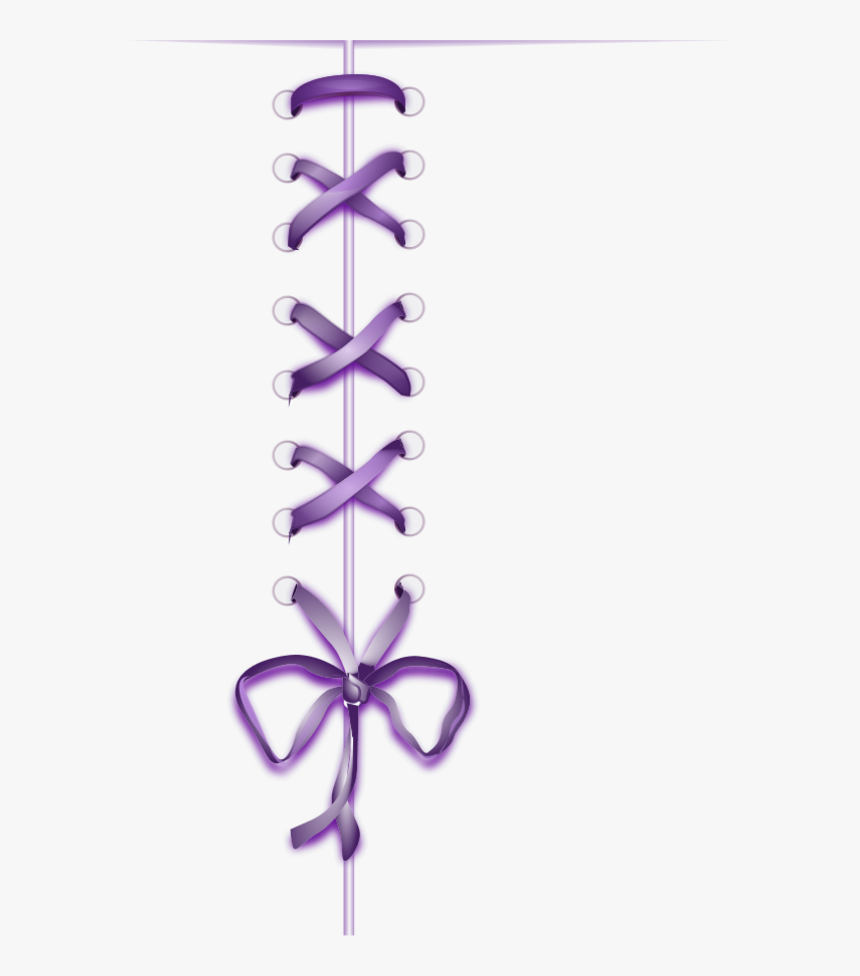 Purple ribbon lacing with bow at bottom, decorative corset-style design on white background.