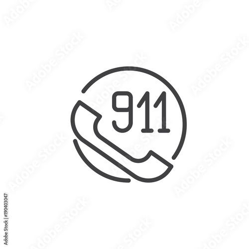 Emergency 911 call icon with telephone handset inside a circle, line art style.