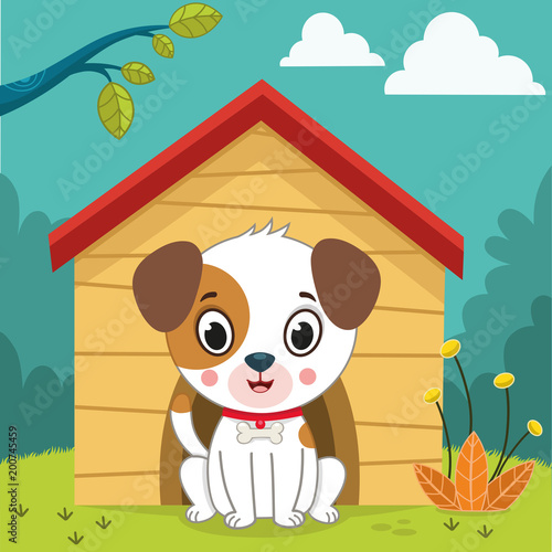 Adorable Cartoon Puppy in Doghouse - Free Illustration for Kids & Pet Content