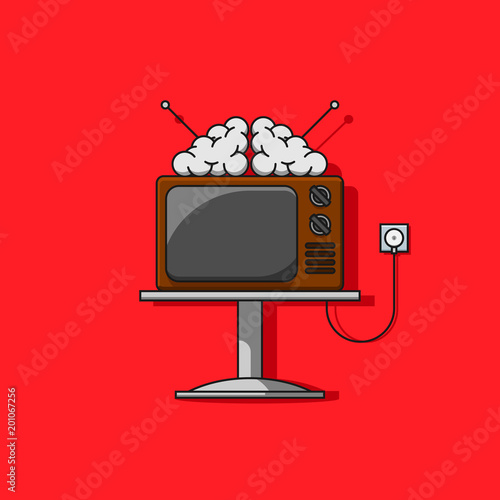 Brain Watching Tv Vector Illustration. Knowledge Design Concept - Clip ...