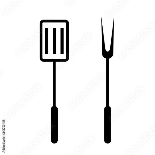 Grilling Tools Icon Set - Spatula & Fork Silhouette Graphics
