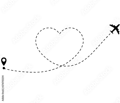 Airplane Heart Route Svg, Dashed Lines Love Trip, Travel Vector Cut