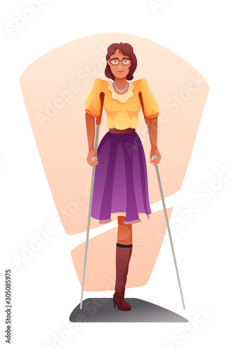 Woman Using Crutches - Mobility Support & Independence Illustration