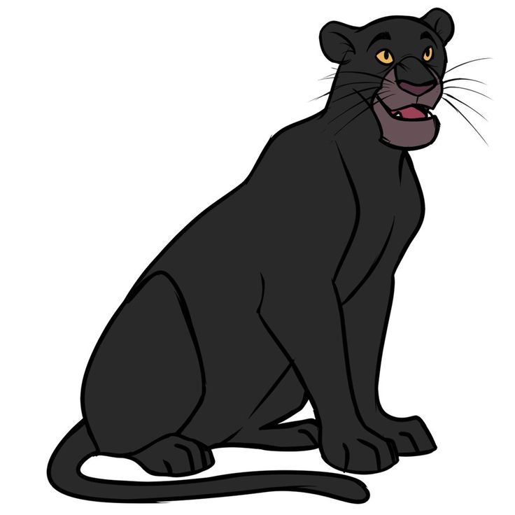 A cartoon black panther sitting upright with yellow eyes and a friendly expression.