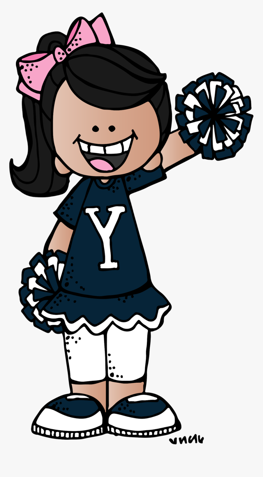 Cheerleader Clipart - Happy Girl in Navy Uniform with Pom-Poms