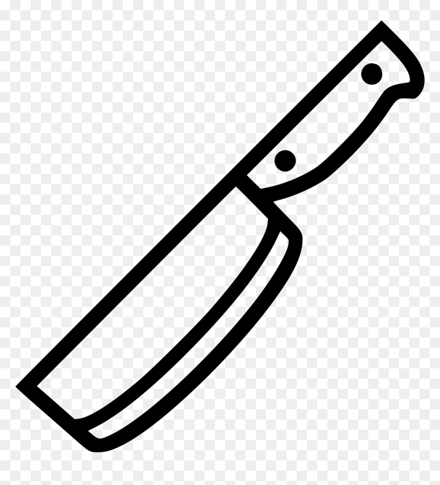 Black line-art illustration of a chef’s knife with a riveted handle, angled diagonally on transparent background.