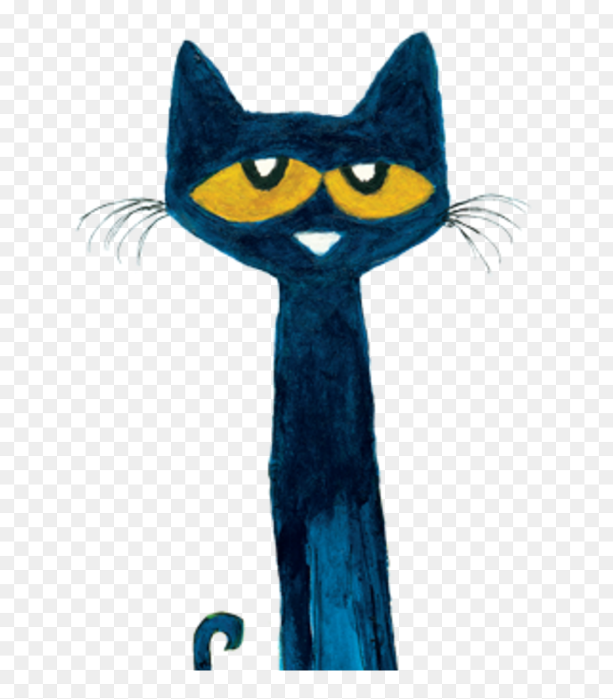 Blue cartoon cat with large yellow eyes, white whiskers, and a smiling expression on transparent background.
