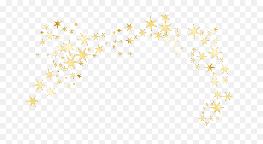 Golden star particles forming a sparkling arc on transparent background, ideal for festive or celebratory designs.