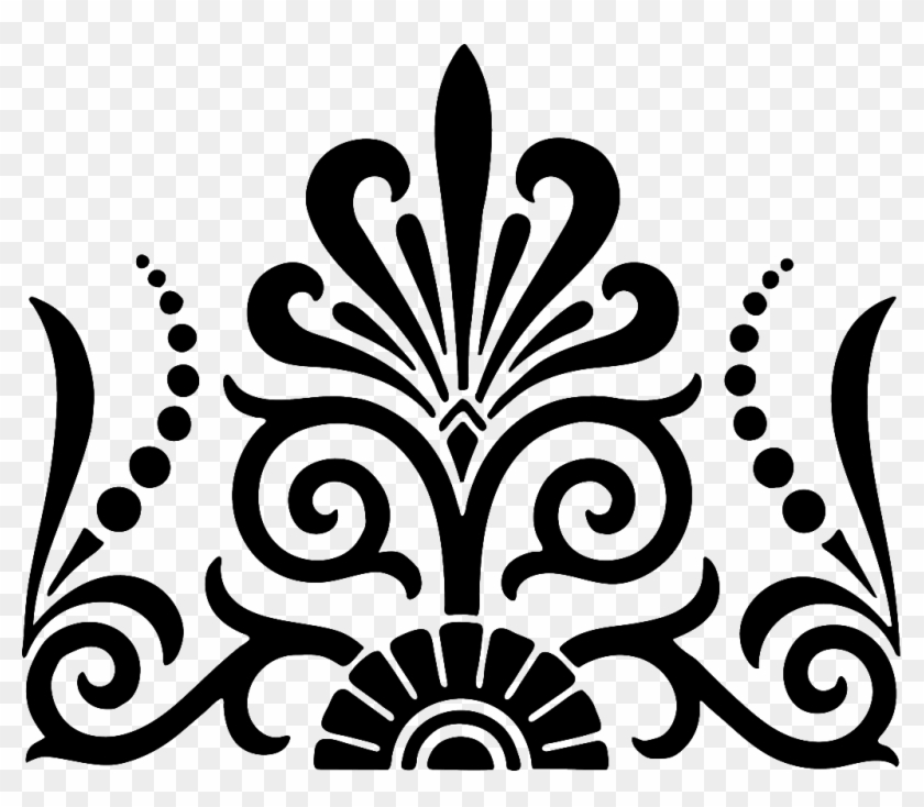 Black ornamental floral vector design with symmetrical swirls, dots, and fan motifs on transparent background.