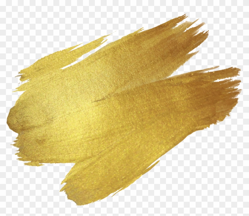 Golden paintbrush stroke with shimmering texture on transparent background