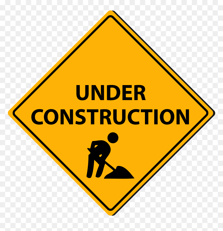 Yellow diamond-shaped road sign reading "UNDER CONSTRUCTION" with a black worker icon shoveling dirt.