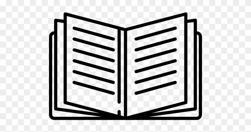 Open book icon with lined pages, black outline on transparent background.